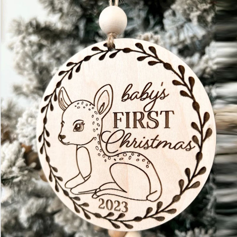 Custom Woodland Deer Baby's First Christmas Ornament Keepsake Laser Cut Digital File