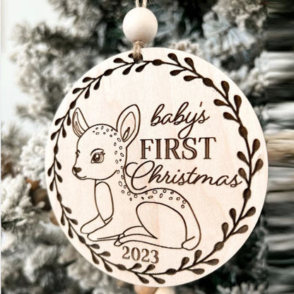 Custom Woodland Deer Baby's First Christmas Ornament Keepsake Laser Cut Digital File