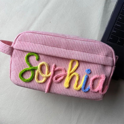 Yarn Name Pencil Case, Personalized Corduroy Pouch, Back To School Gift