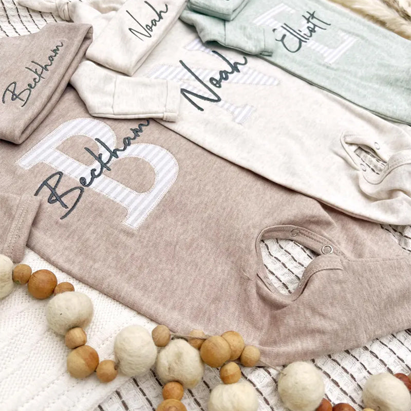 Custom coming home outfit for baby boy, personalized baby footie