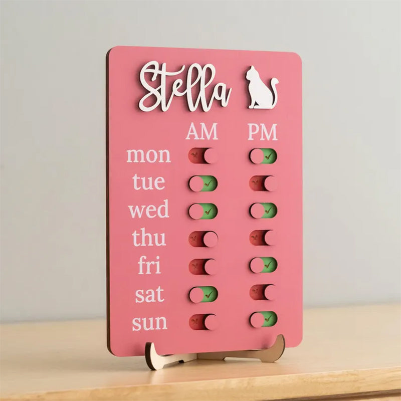 Pet Feeding Reminder Chart Board Wooden Magnetic Tracker