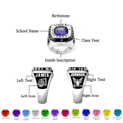 Personalized Engraved Stamp Ring with Birthstone Graduation Gift