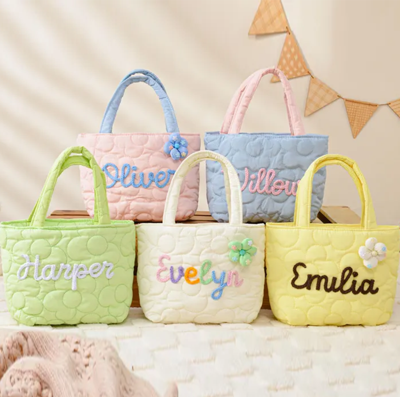 Personalized Quilted Nylon Tote Handbag,Kids Name bag,Custom Children's Gift