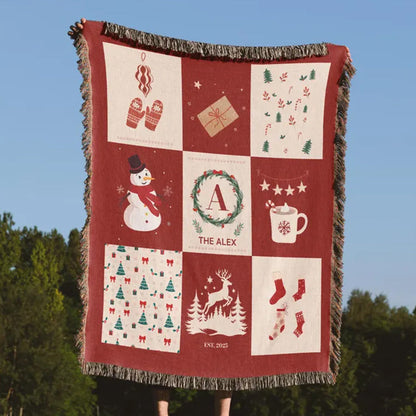 Personalized Family Name Woven Christmas Blanket: Holiday Decor Throw