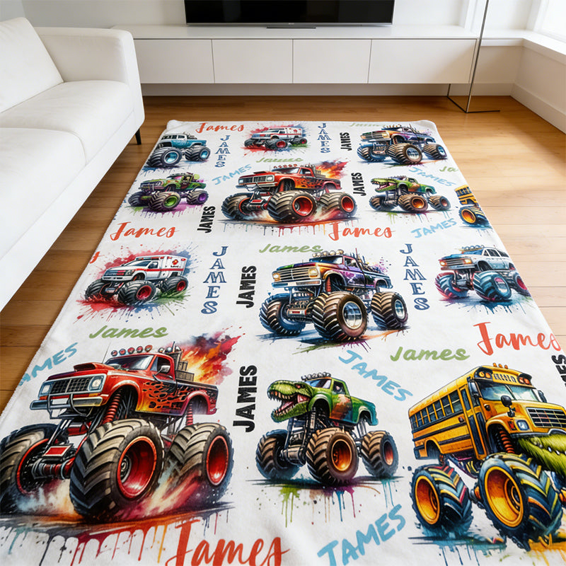 Personalized Monster Truck Blanket, Custom Boys' Name Throw