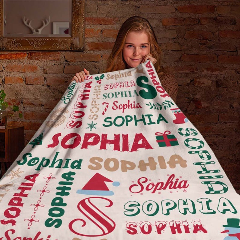 Personalized Name Christmas Blanket, Custom Name Baby Blanket