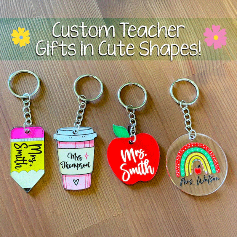 Custom Teacher Keychain, Pencil, Apple, Rainbow, Coffee Shapes, Cute Teacher Appreciation Gift