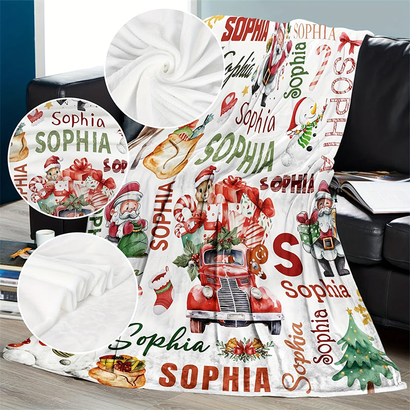 Personalized Christmas Santa Reindeer Custom Name Blanket