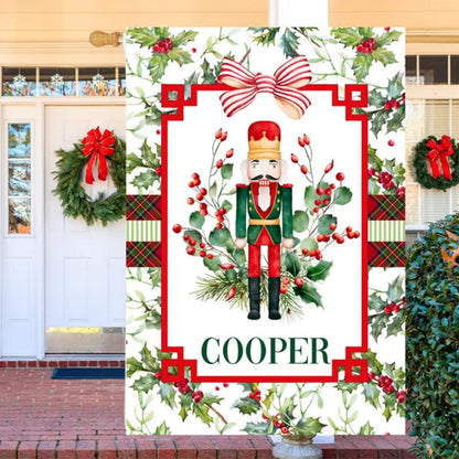 Personalized Christmas Nutcracker Garden Flag: Holiday Holly House Flag Outdoor Decor