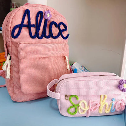 Yarn Name Pencil Case, Personalized Corduroy Pouch, Back To School Gift