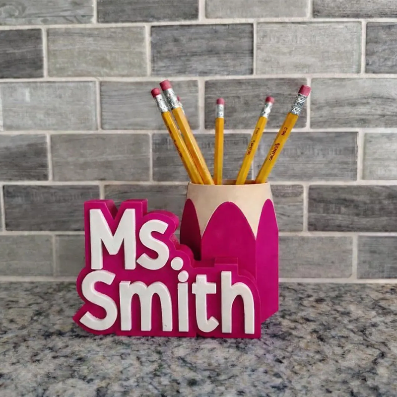 Teacher Desk Name Plate; Custom Pencil/Pen Cup and Name Stand; Personalized Gift