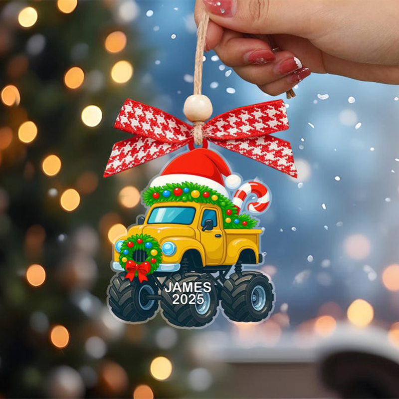 Custom Truck Christmas Ornament 2025, Personalized 2D Flat Monster Truck Christmas Ornament