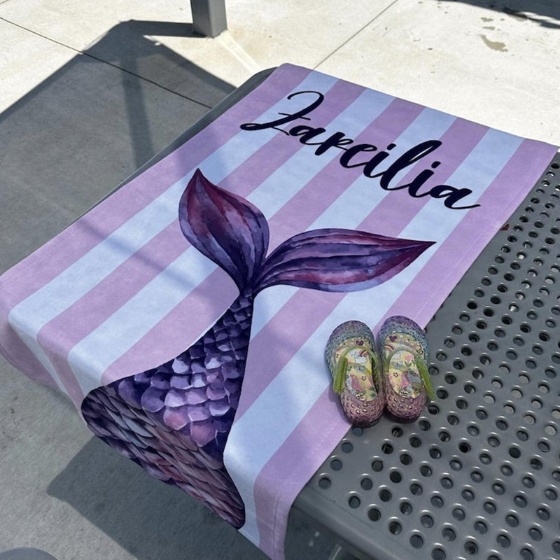 Mermaid Personalized Beach Towel, Mermaid Party Favors, Custom Beach Towel, Mermaid Birthday Gift For Kids, Pool Bachelorette Trip