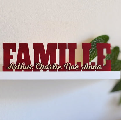 Personalized FAMILY word in wood with first names