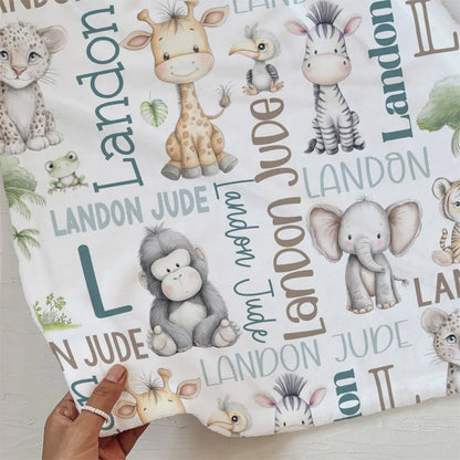 CUSTOM BABY BOY Safari Animals Baby Blanket