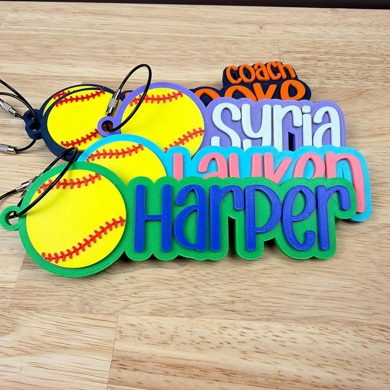 Personalized Softball Keychain | Backpack Tags, Bag Tag, Kid's Name Tags
