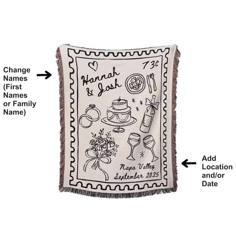 Custom Napa Valley Wedding Blanket, Personalized Woven Throw