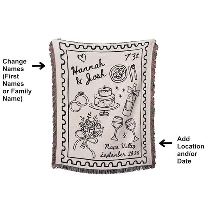 Custom Napa Valley Wedding Blanket, Personalized Woven Throw