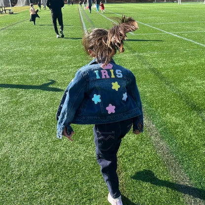Personalized jean jacket with daisy, Kids jean jacket