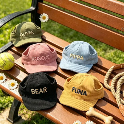 Custom Embroidered Dog Hat with Ear Holes, Personalized Corduroy Pet Baseball Cap