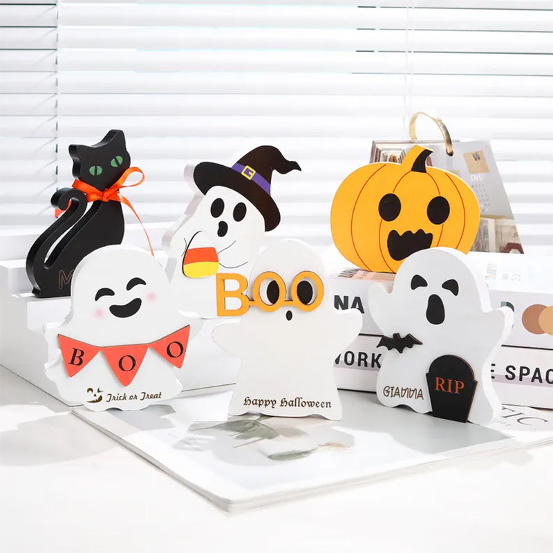Custom Engraved Halloween Wooden Ghost Decor,Cute Ghost Halloween Desk Decor