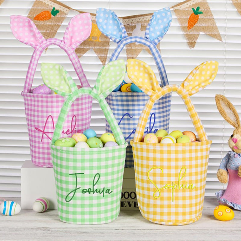 Embroidered Easter Basket Custom Kids Bunny Basket with Name