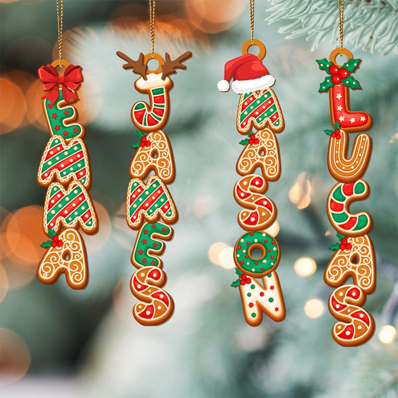 Personalized Gingerbread Alphabet Ornament, Custom Kids Name Christmas Tag