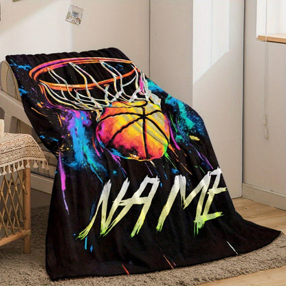 Custom Name Basketball Blanket – Soft Flannel Throw with Vibrant Digital Print