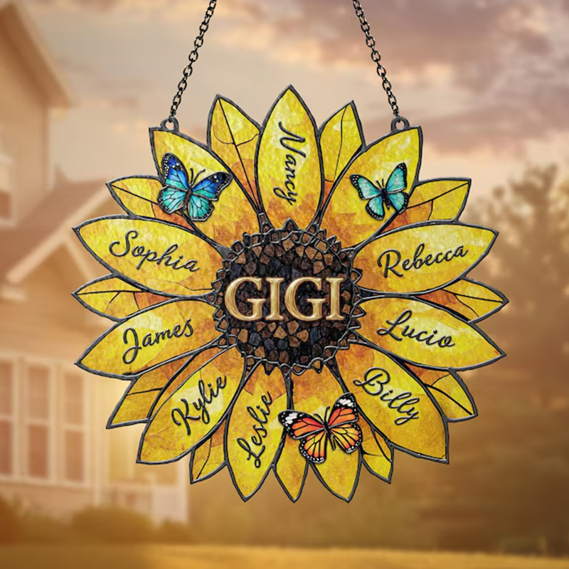 Personalized Sunflower Suncatcher, Custom Family Names