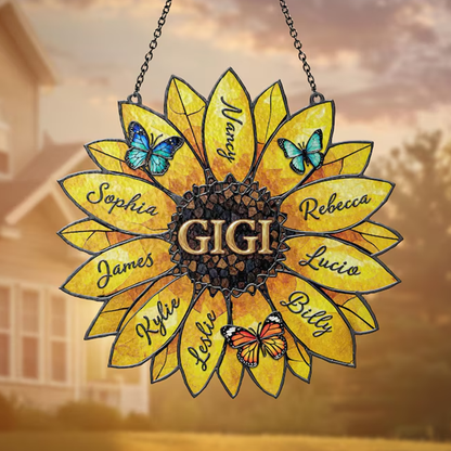 Personalized Sunflower Suncatcher, Custom Family Names