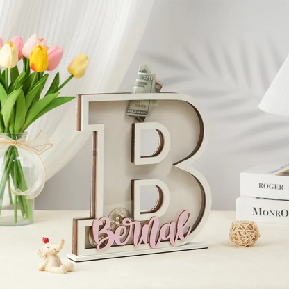 Personalized Letter Piggy Bank: Wooden Initial Coin Bank