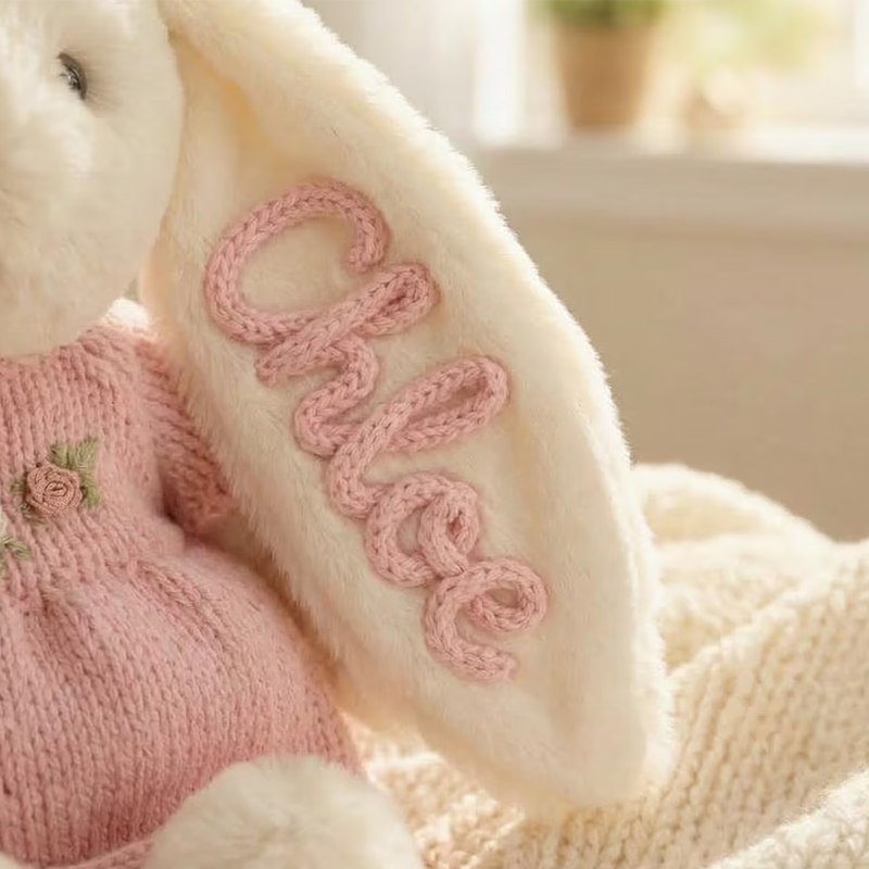 Personalized Embroidered Bunny Plush Baby Gift – Custom Stuffed Rabbit