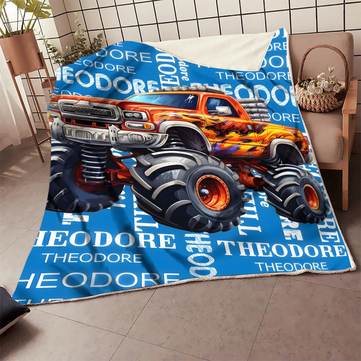 Customizable Monster Truck Flannel Throw Blanket