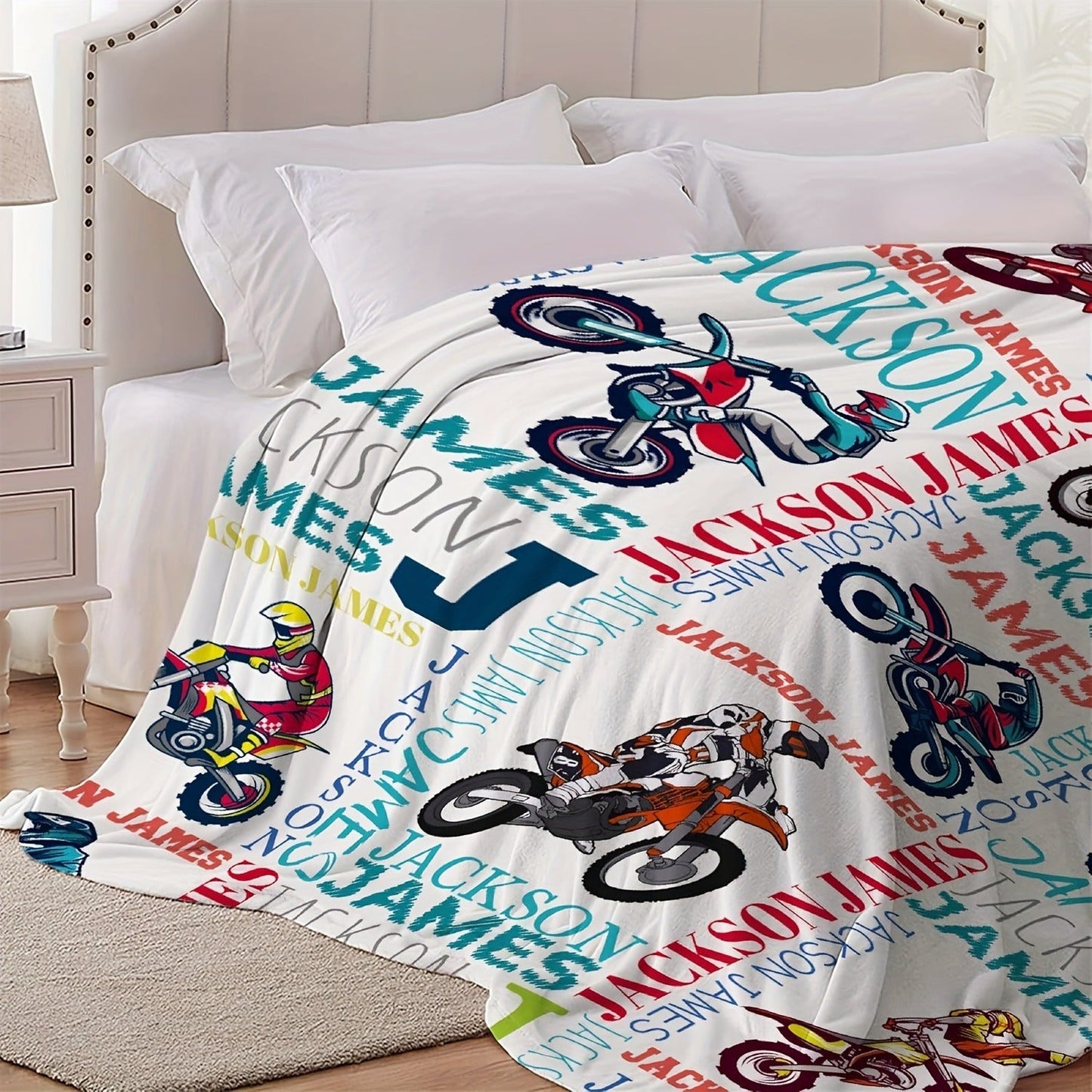 Text Customized Motorcycle Print Fleece Blanket