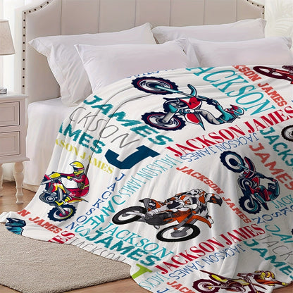 Text Customized Motorcycle Print Fleece Blanket
