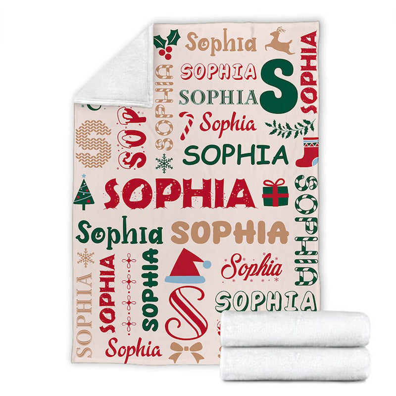 Personalized Name Christmas Blanket, Custom Name Baby Blanket