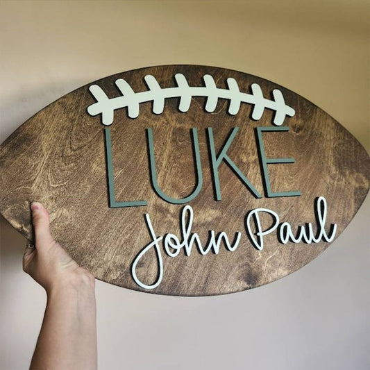 3D Custom Kids Room Decor, Football Wooden Name Sign