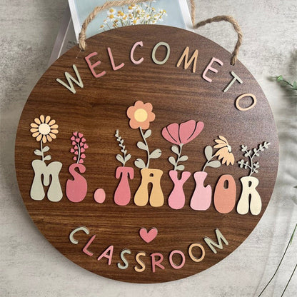 Teacher Name Sign For Classroom, Teacher Name Sign With Flowers
