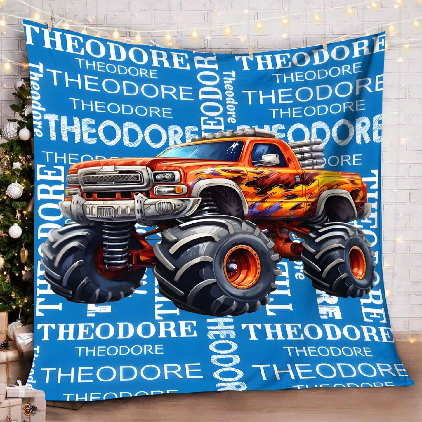 Customizable Monster Truck Flannel Throw Blanket