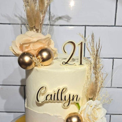 Double layered acrylic cake topper / cake charm - Name and Number