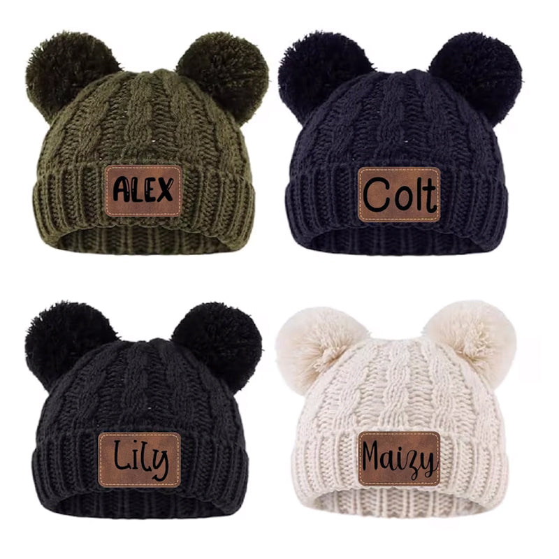 Personalized Baby Beanie with Double Poms