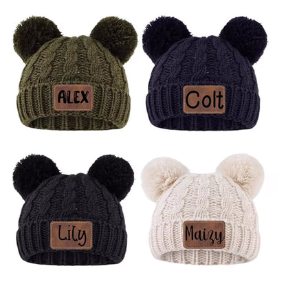 Personalized Baby Beanie with Double Poms
