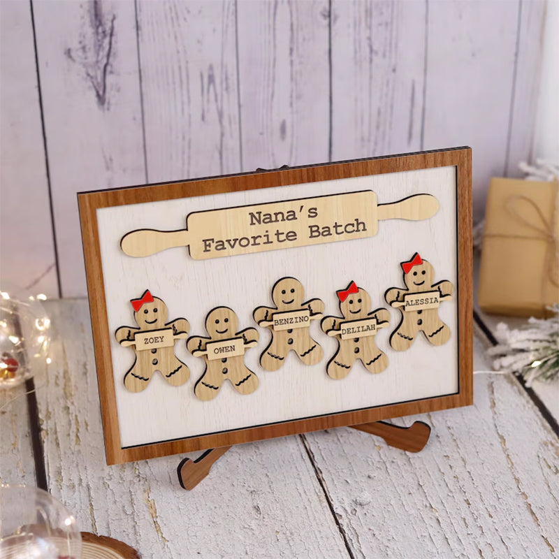 Wooden Gingerbread Family Sign Personalized Grandchildren Sign