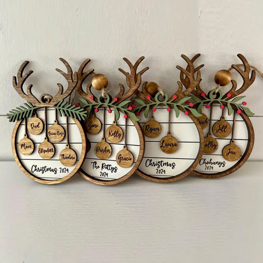 Family Christmas Ornament, Personalized 2025 Wood Holiday Ornament with Family