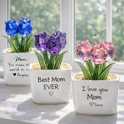 Personalized Glass Everlasting Tulips, Glass Flower Pot, Handmade Gift for Mom
