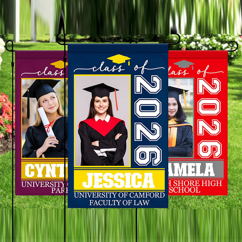 Personalized Graduation Garden Flag w/ Photo, Name & School Name