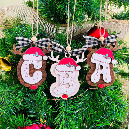 Personalized Reindeer Letter Ornament with Santa Hat
