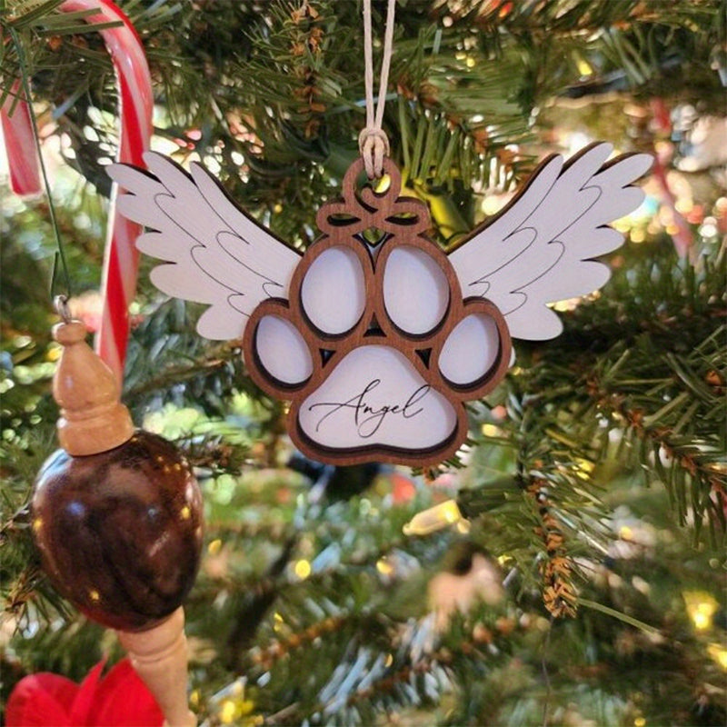 Angel Wings Dog Paw Memorial Pendant - 3D Carved Paw Print with Name