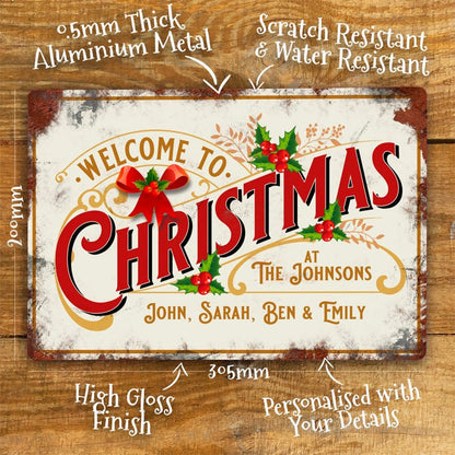 Personalised Christmas Sign Metal Wall Door Decor Traditional Family Festive Accessory Gift
