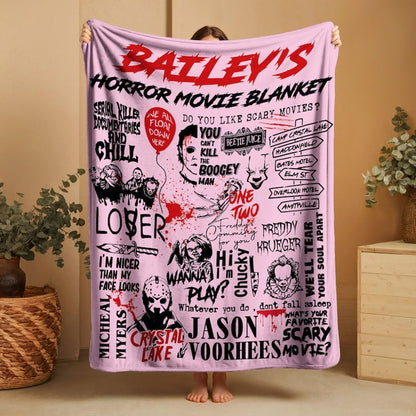 Custom Name Horror Movie Blanket: Freddy, Michael Myers Halloween Decor